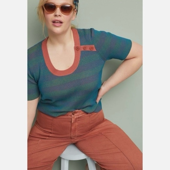 Anthropologie Striped Short Sleeve Sweater Sz 3X EUC - Picture 3 of 10